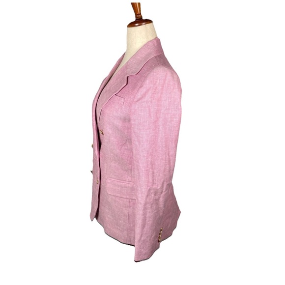 J Crew Bristol Blazer in Pink Herringbone Linen Double-Breasted Jacket Size 6 - Picture 3 of 8